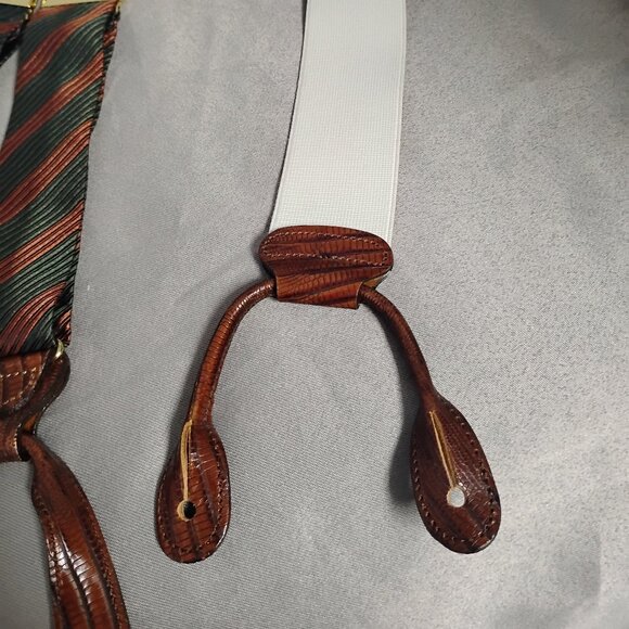 ❤️ TRAFALGAR Copper and Green Reptile Trim Silk Braces Suspenders - Picture 6 of 12